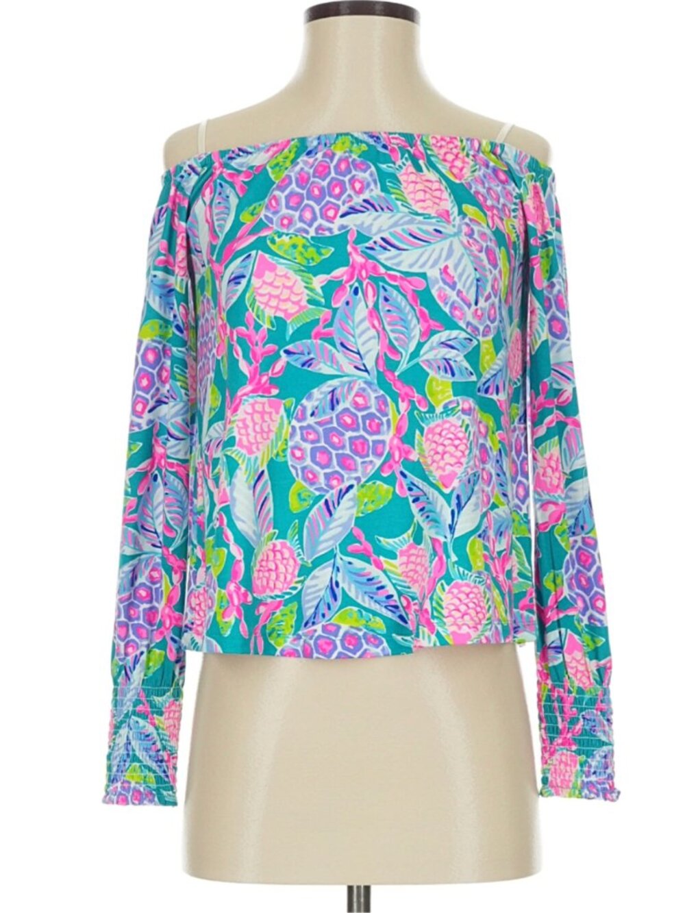 New Women's Lilly Pulitzer Lana Long Sleeved Top Maldives Turtle Wave Size XXS